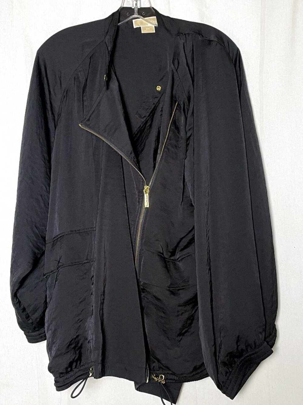 Michael Kors Gold Hardware Asymmetrical Zip Anorak Jacket Black 2X NWOT